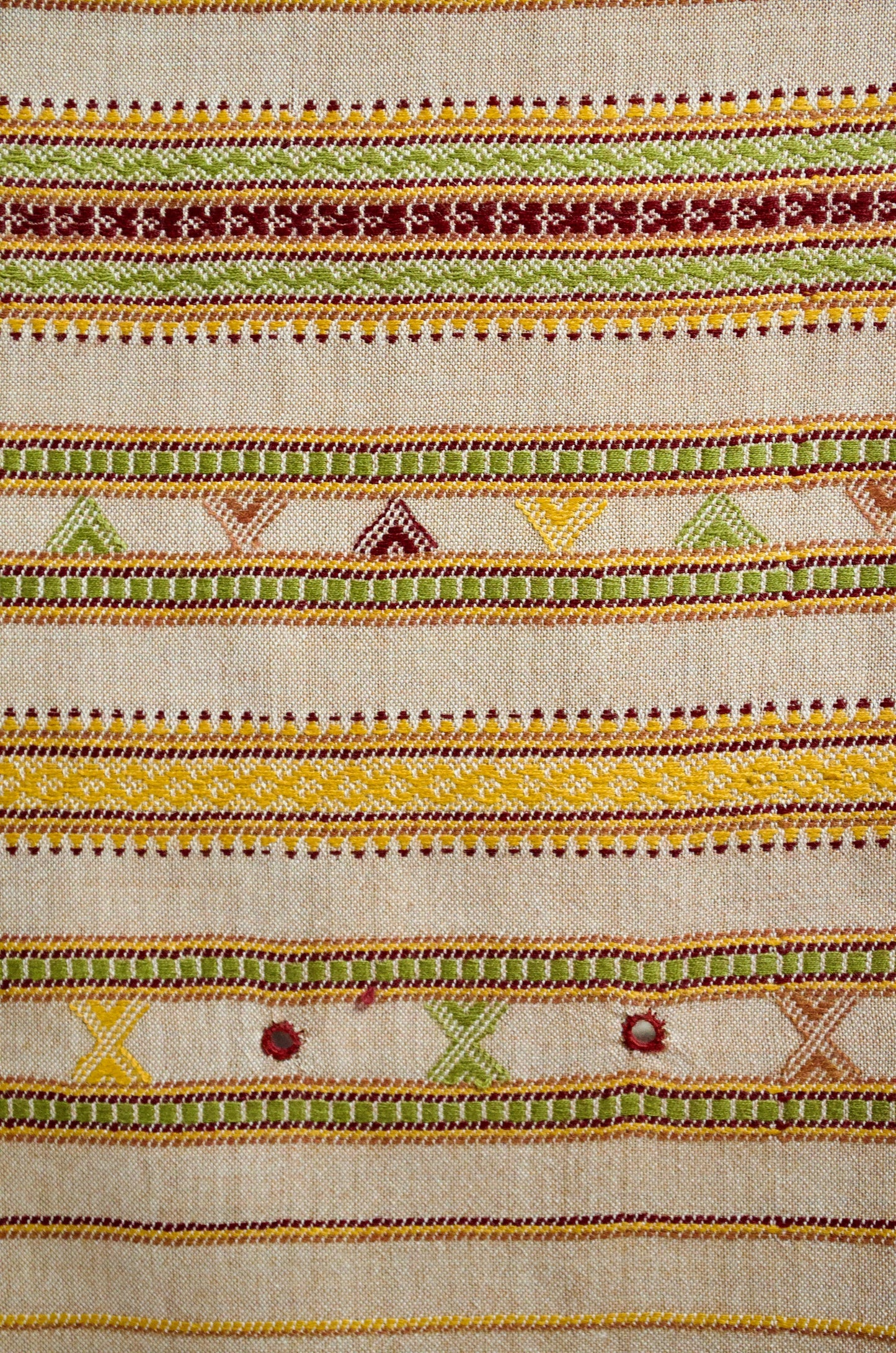 Pankaj Bhimji Vankar pure merino wool stole featuring intricate multicolored embroidery on a light background