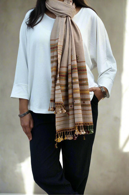 Elegant pure merino wool stole with intricate patterns, perfect for stylish layering in any season