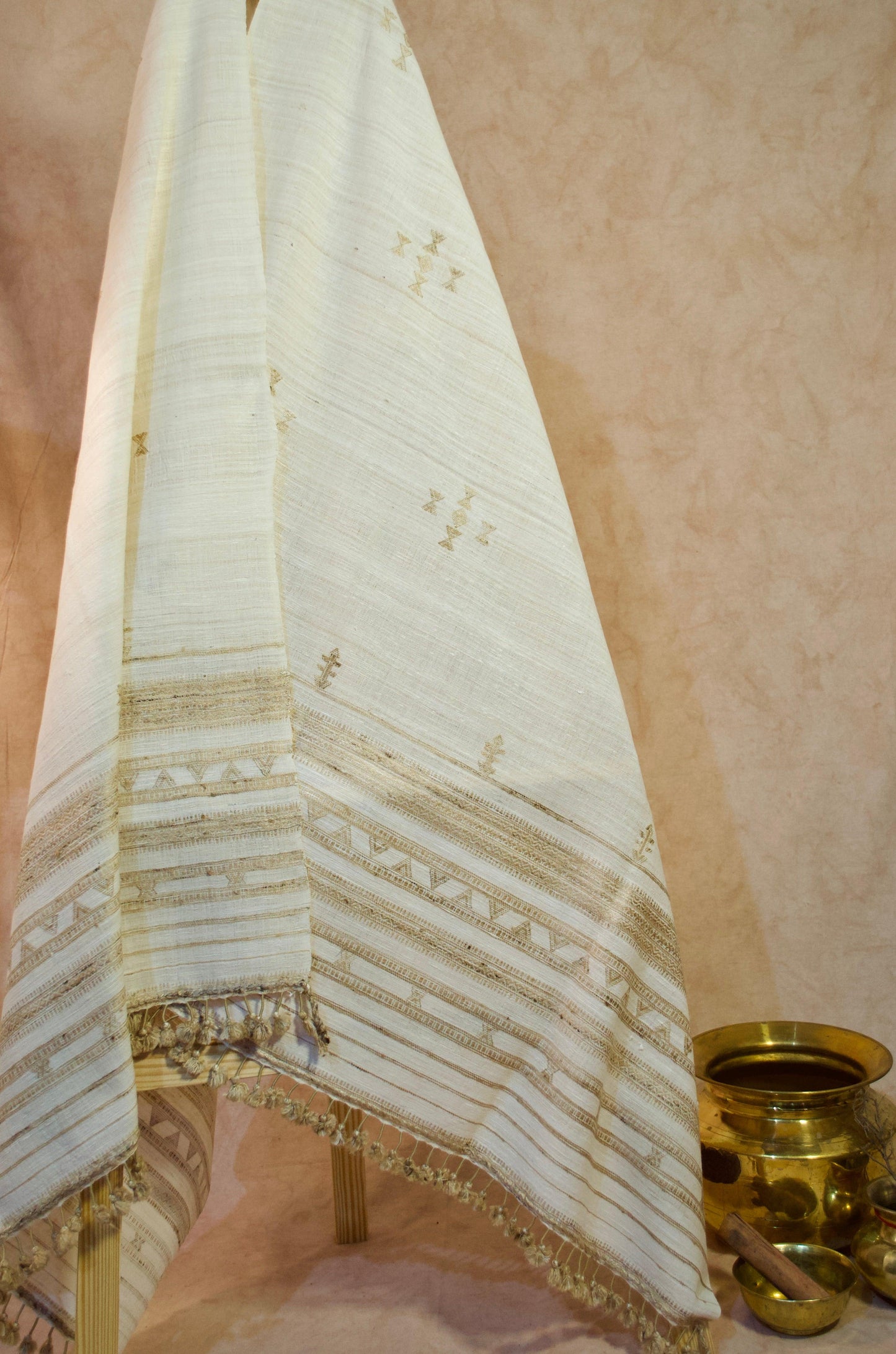 Elegant pure merino wool tasar silk shawl with intricate patterns and soft texture