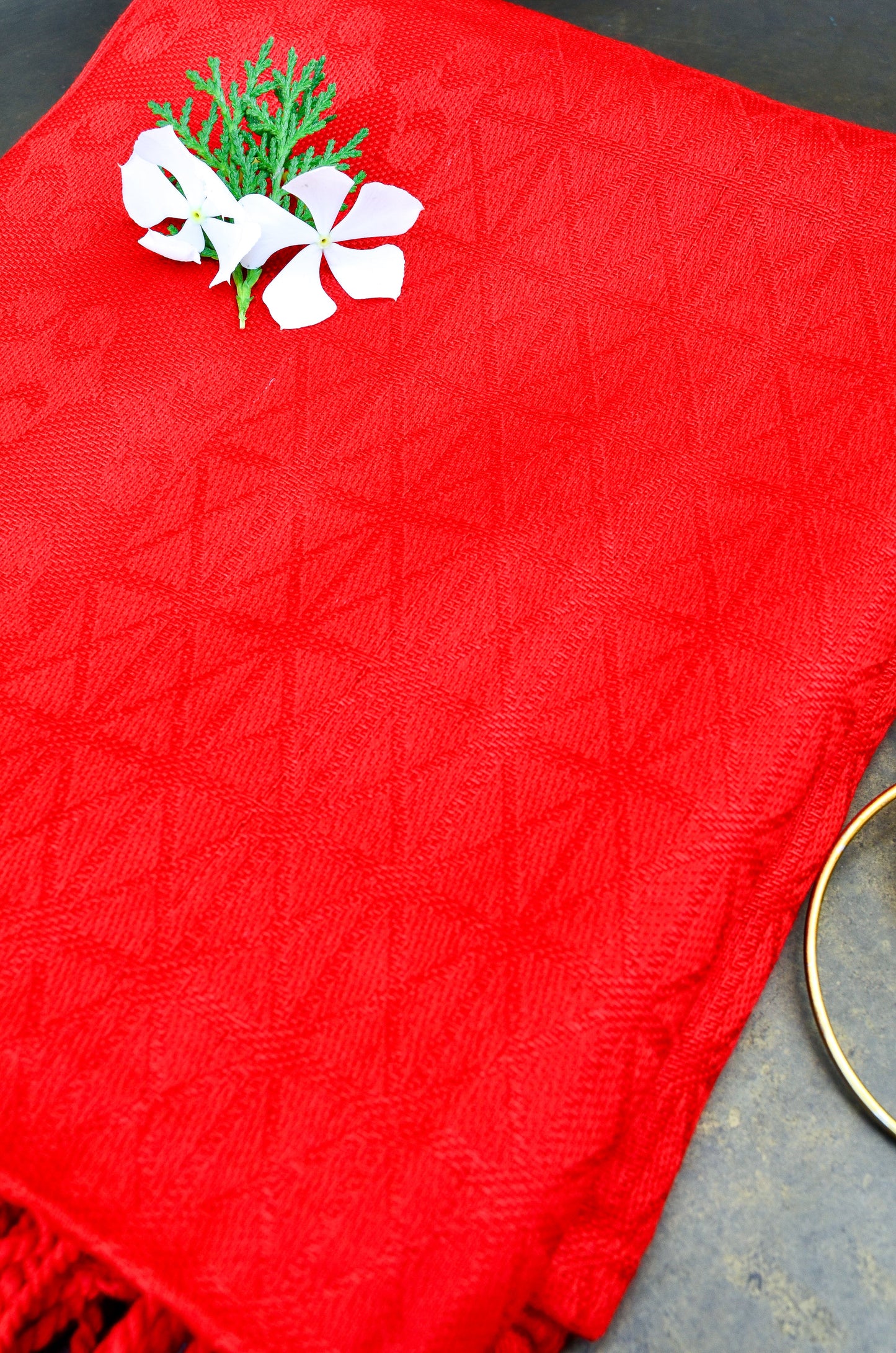 Vibrant red jacquard stole for women with elegant texture and floral accents