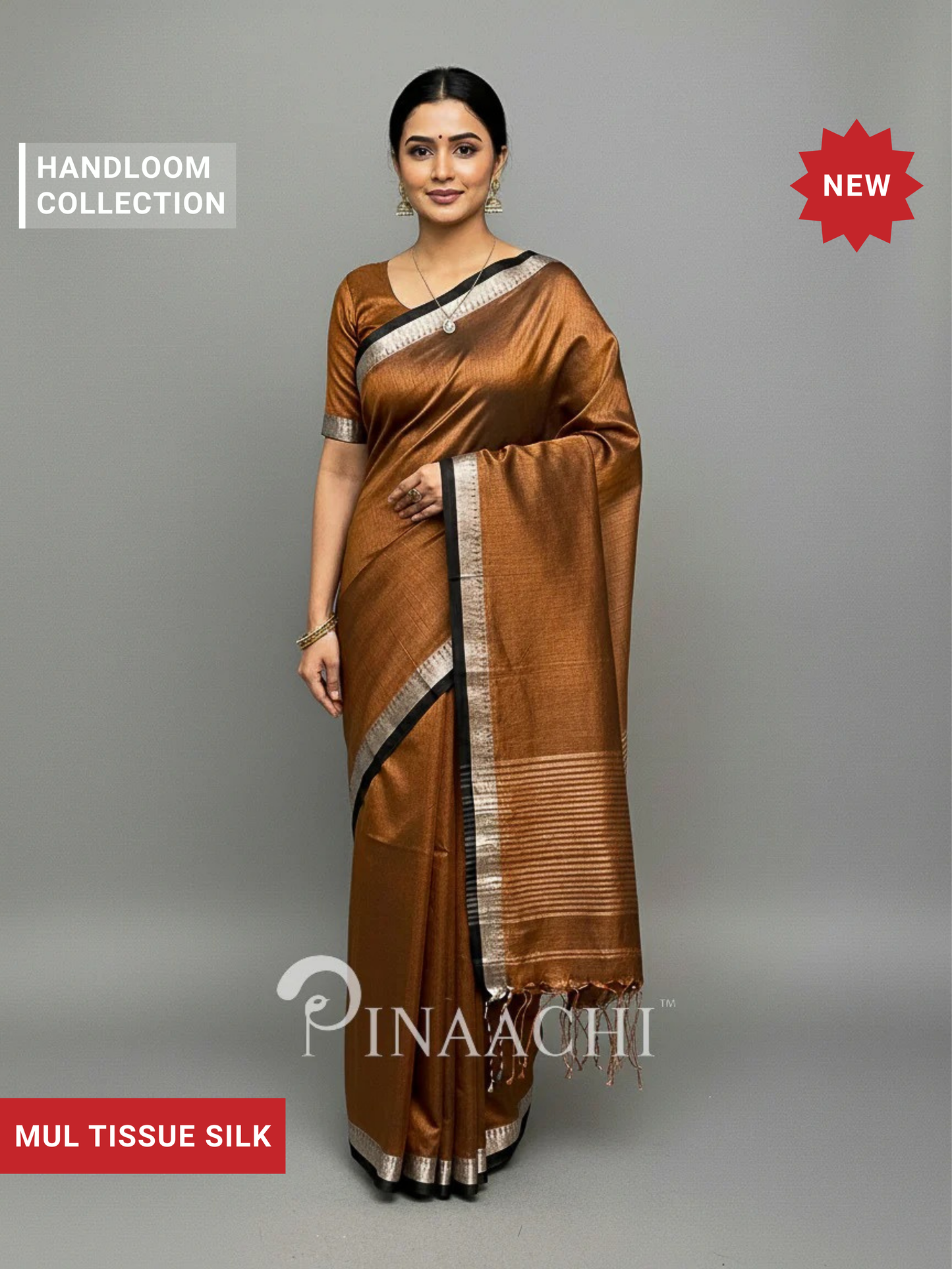 Pinaachi Handloom Coffee Mul Tissue Saree