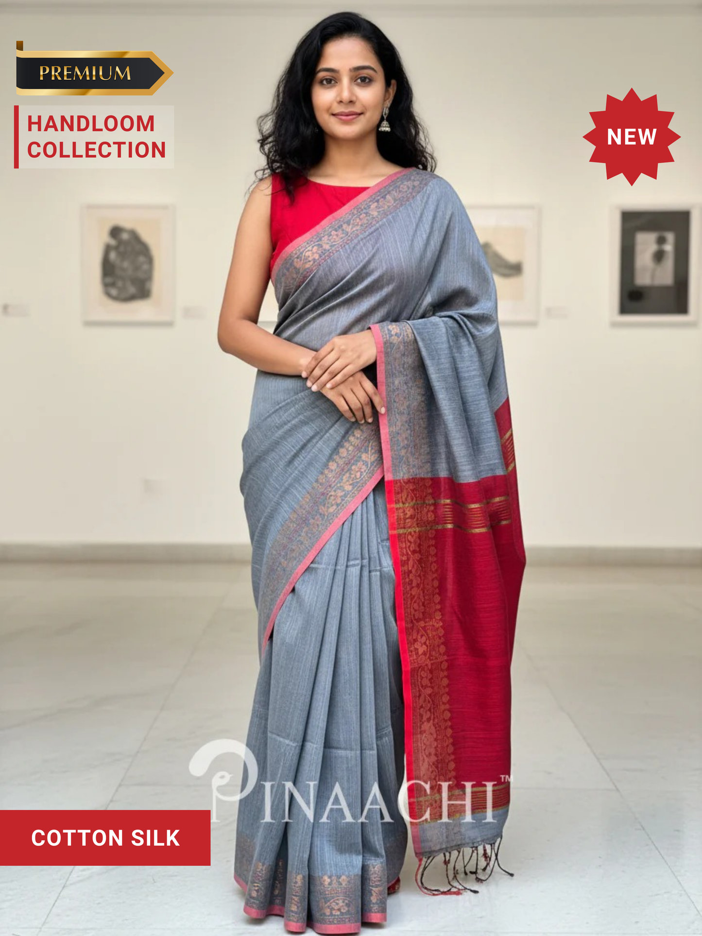 Pinaachi Handloom Steel Blue Cotton Silk Saree
