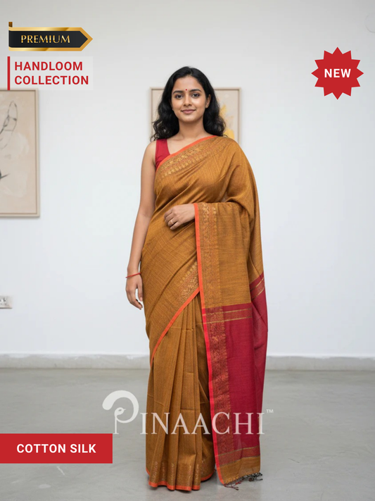 Pinaachi Handloom Smoked Mustard Cotton Silk Saree