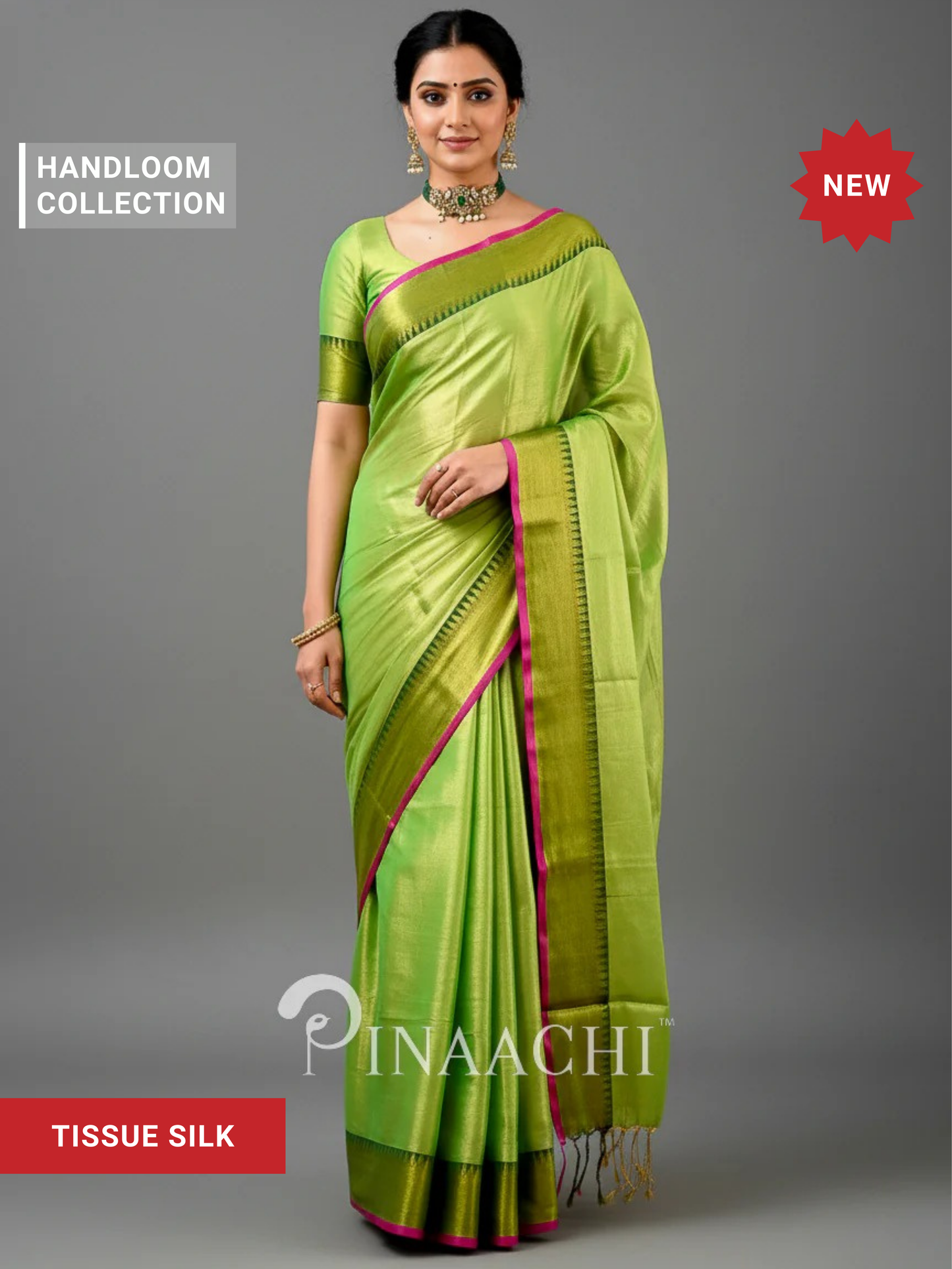 Pinaachi Handloom Parrot Tissue Silk Saree