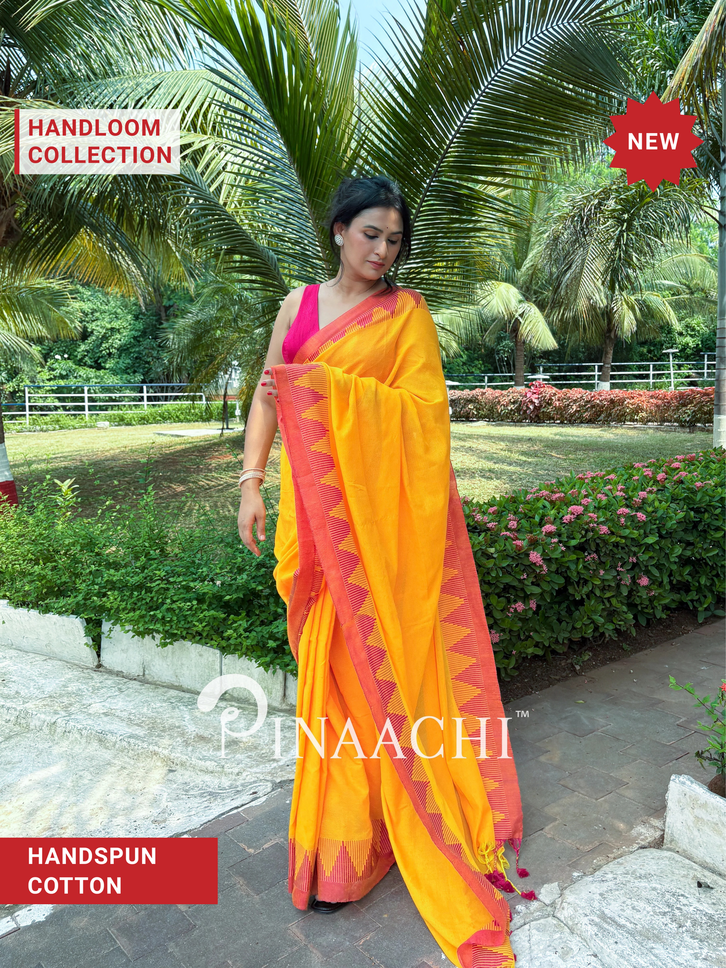 Pinaachi Vedika Handloom Mustard Yellow Cotton Saree