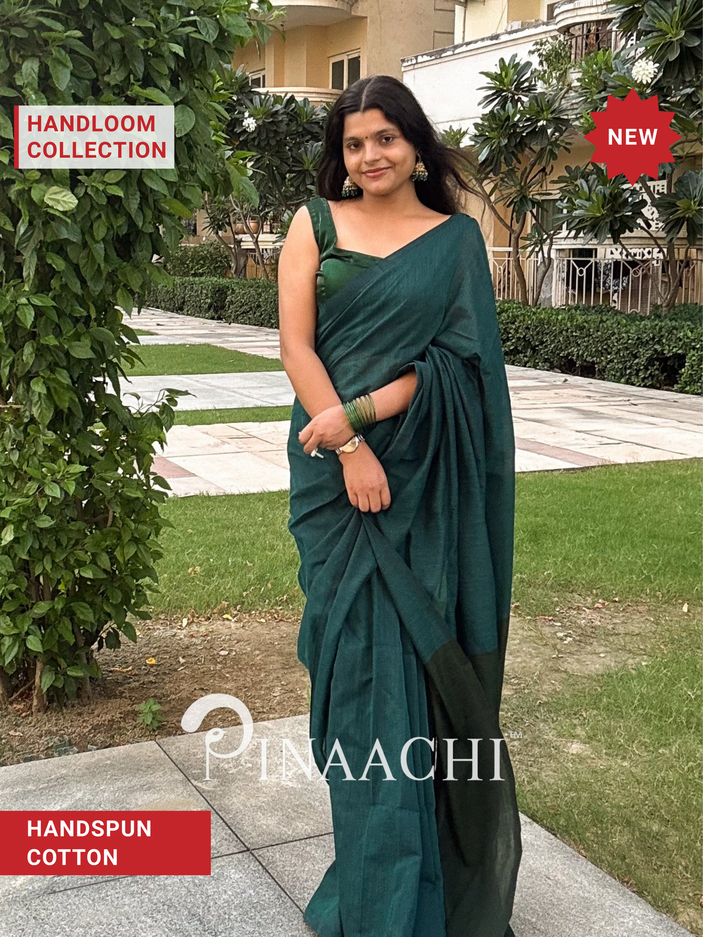 Pinaachi Samya Handloom Teal Green Cotton Saree