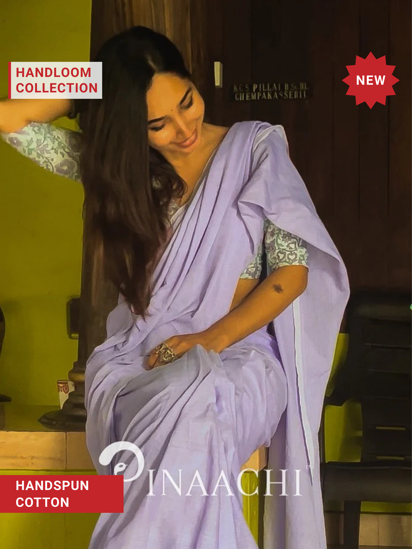 Pinaachi Handloom Solid Lavender Cotton Saree