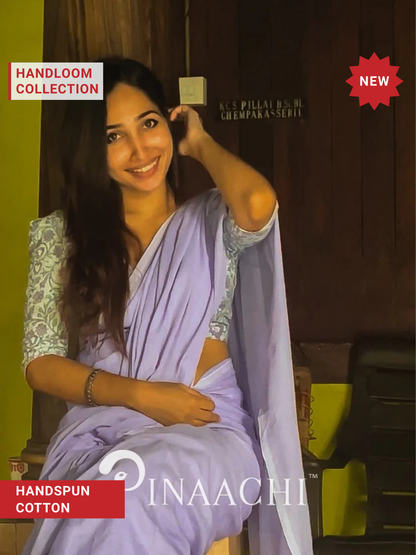 Pinaachi Handloom Solid Lavender Cotton Saree