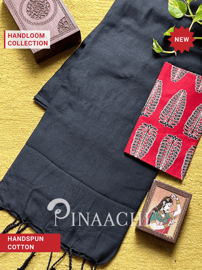 Pinaachi Handloom Solid Black Cotton Saree