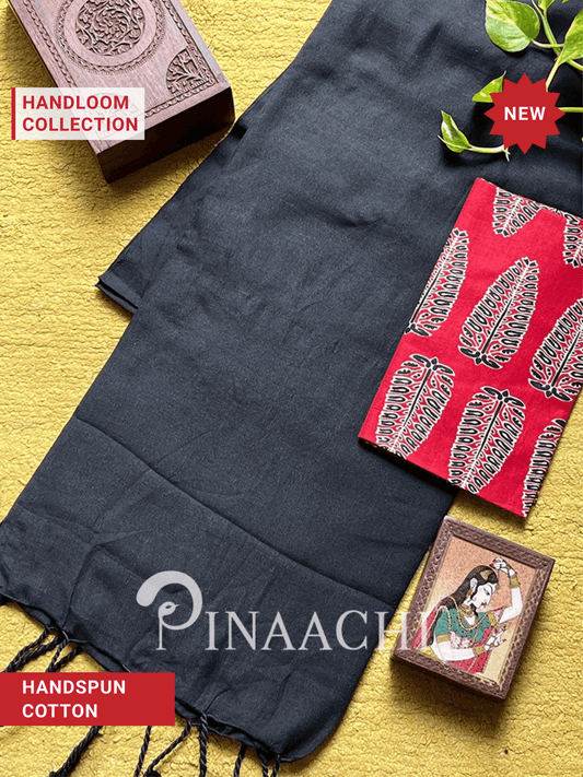 Pinaachi Handloom Solid Black Cotton Saree