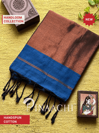 Pinaachi Svarna Handloom Peacock Blue Cotton Saree with Zari