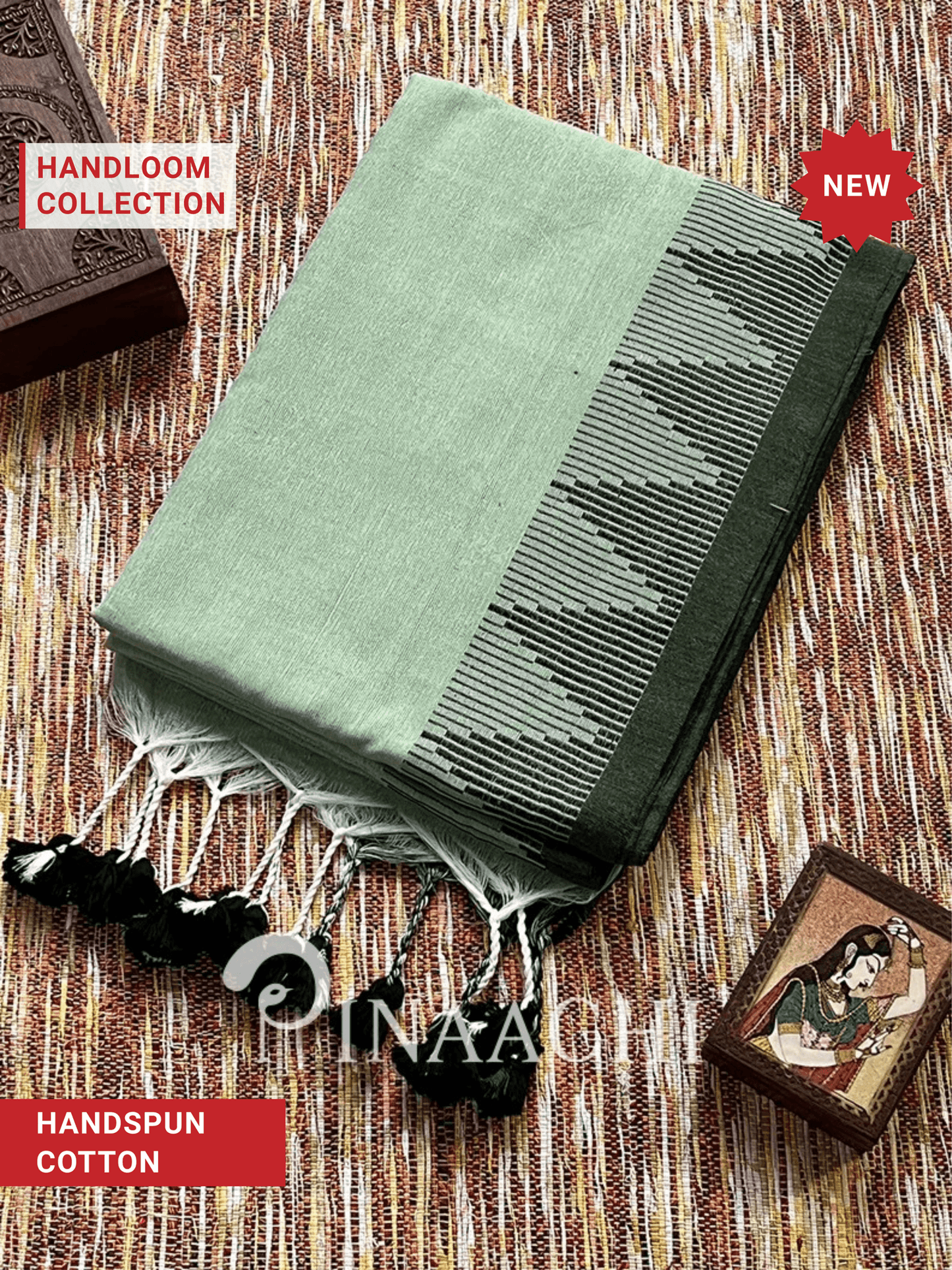 Pinaachi Vedika Handloom Sage Green Cotton Saree