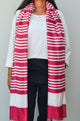 Unisex Deep Maroon Fine Striped Handwoven Cotton Silk Stole