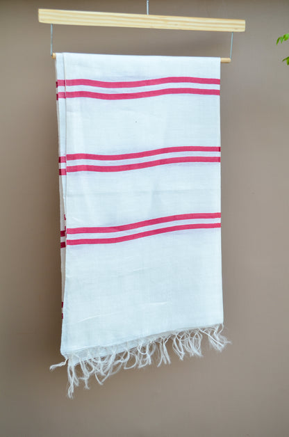 Unisex Deep Maroon Striped Handwoven Cotton Silk Stole