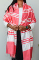 Unisex Coral Pink Offbeat Striped Handwoven Cotton Silk Stole