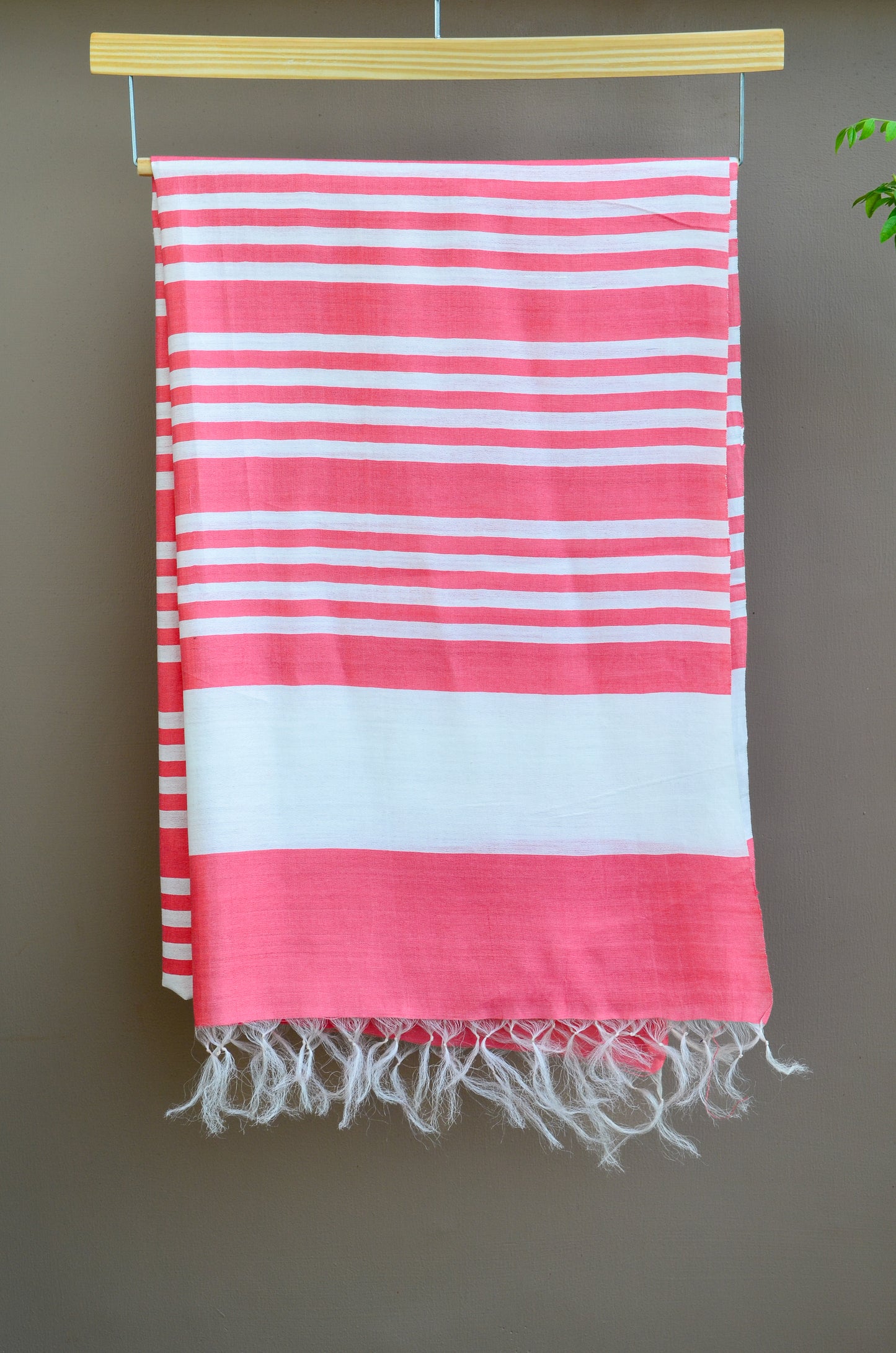 Unisex Coral Pink Fine Striped Handwoven Cotton Silk Stole
