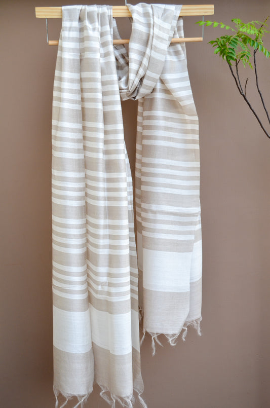 Unisex Gray Fine Striped Handwoven Cotton Silk Stole