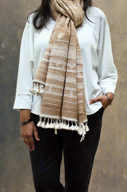 Pure Merino Wool & Tasar Silk Chaar Boti Design Stole - 01