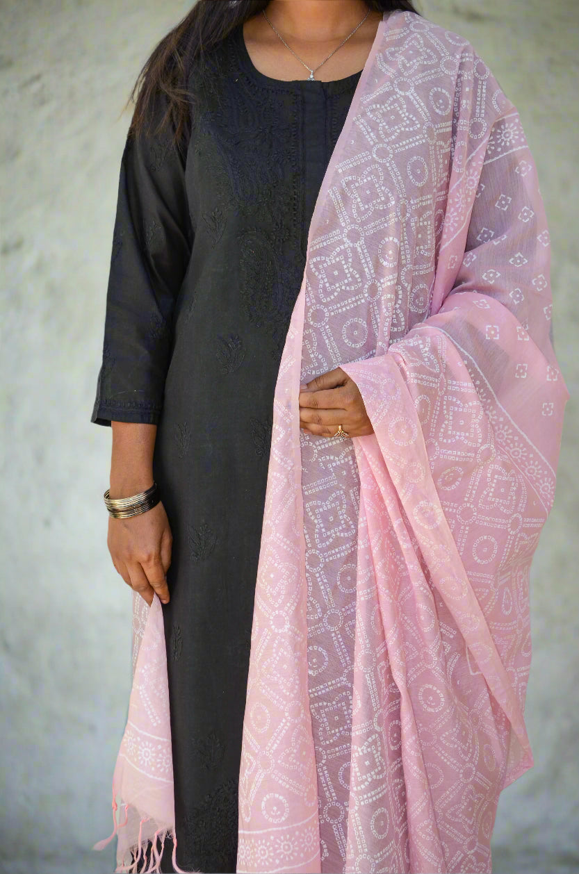 Blush Whispers - Khari Print Handwoven Chanderi Silk Dupatta