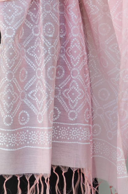 Blush Whispers - Khari Print Handwoven Chanderi Silk Dupatta