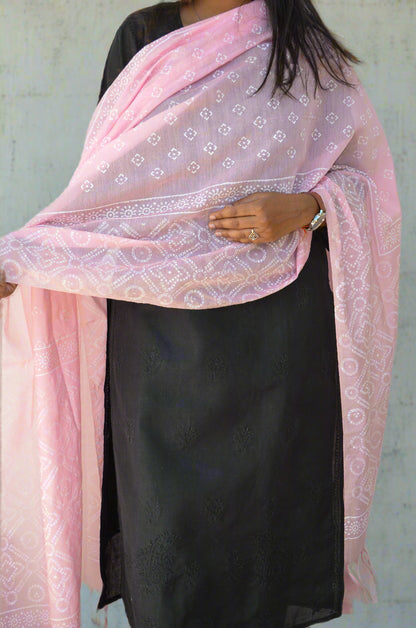 Blush Whispers - Khari Print Handwoven Chanderi Silk Dupatta