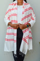 Unisex Coral Pink Striped Handwoven Cotton Silk Stole