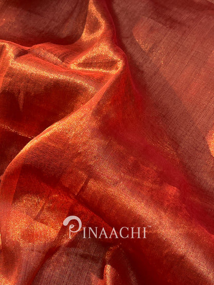 Pinaachi Handloom Orange Red Tissue Silk Saree