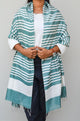 Unisex Mint Green Fine Striped Handwoven Cotton Silk Stole