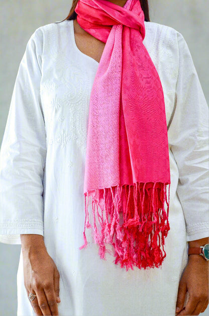 Blush Ember - Pink Gradient Jacquard Stole - Pinaachi