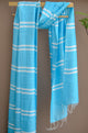 Unisex Powder Blue Classic Striped Handwoven Cotton Silk Stole