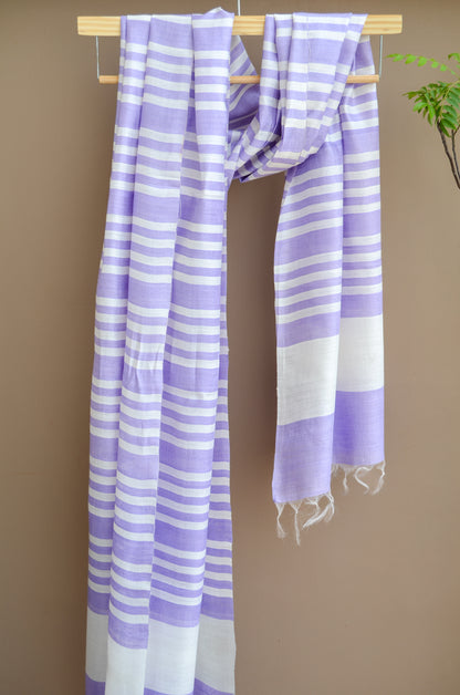 Unisex Lilac Fine Striped Handwoven Cotton Silk Stole