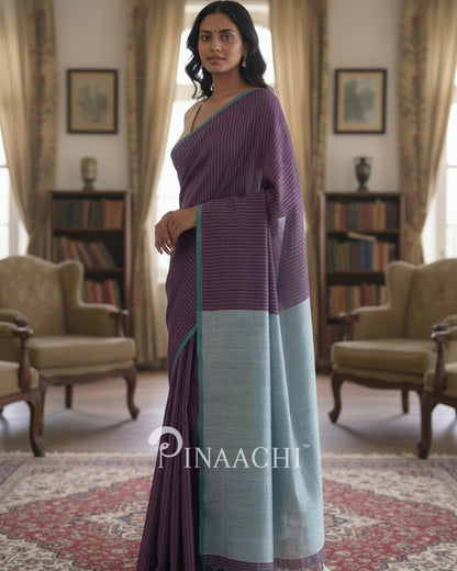 Pinaachi Handloom Purple Striped Mul Cotton Saree