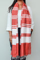 Unisex Brick Red Offbeat Striped Handwoven Cotton Silk Stole