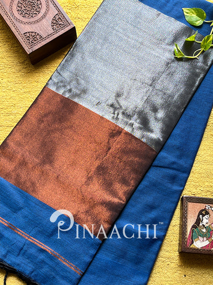 Pinaachi Svarna Handloom Peacock Blue Cotton Saree with Zari