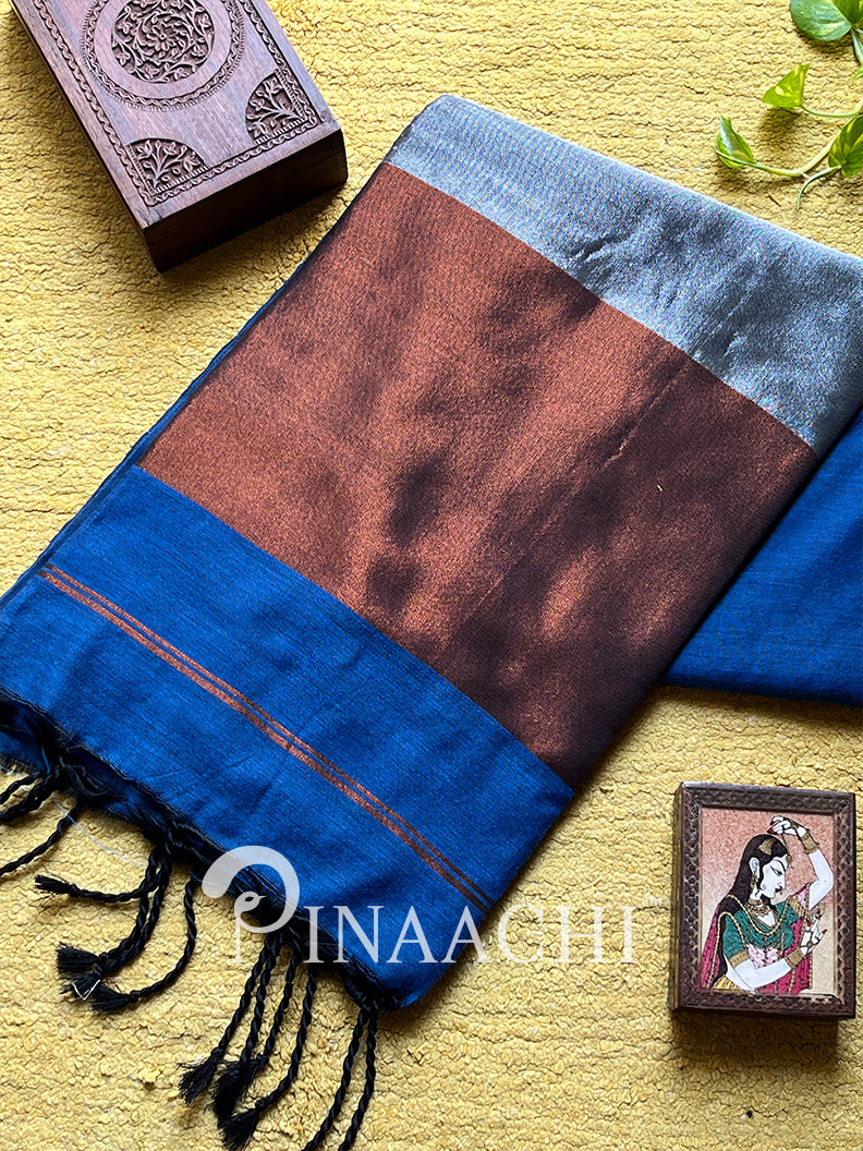Pinaachi Svarna Handloom Peacock Blue Cotton Saree with Zari