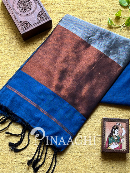 Pinaachi Svarna Handloom Peacock Blue Cotton Saree with Zari