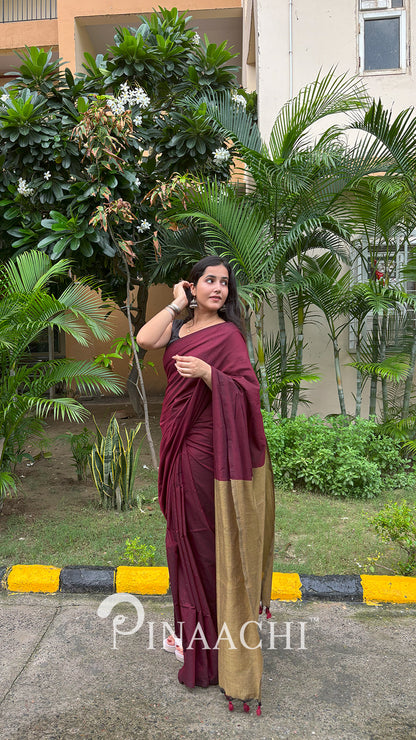Pinaachi Samya Handspun Maroon Dual Color Cotton Saree