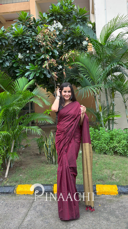 Pinaachi Samya Handspun Maroon Dual Color Cotton Saree
