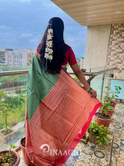 Pinaachi Green Self Design Lichi Silk Saree