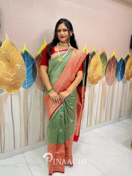 Pinaachi Green Self Design Lichi Silk Saree