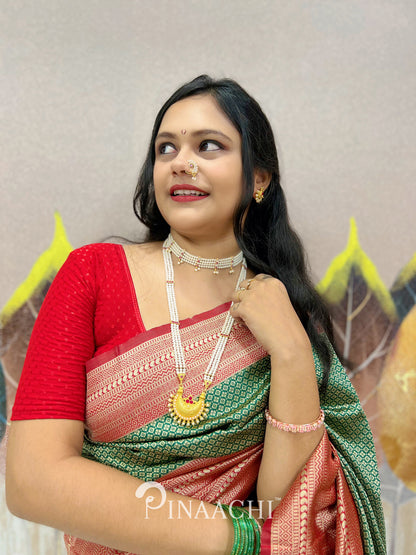 Pinaachi Green Self Design Lichi Silk Saree