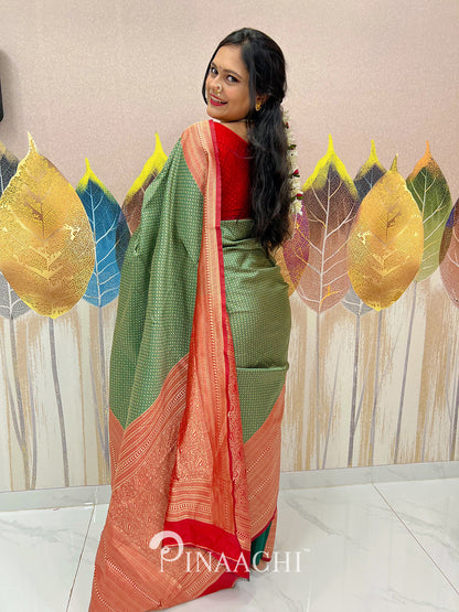 Pinaachi Green Self Design Lichi Silk Saree