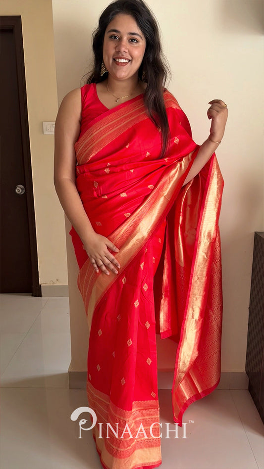 Pinaachi Cherry Red Litchi Silk Saree