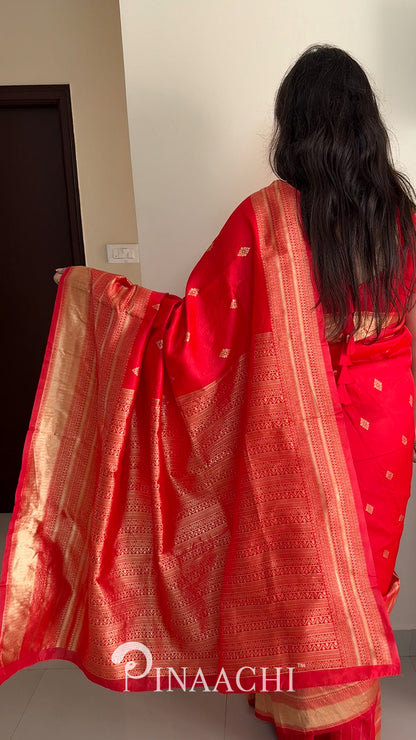Pinaachi Cherry Red Litchi Silk Saree