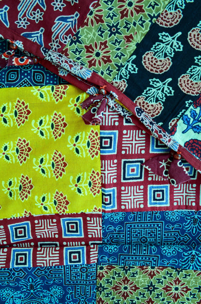 Ajrakh cotton patchwork dupatta featuring vibrant colors and intricate patterns for stylish ensembles