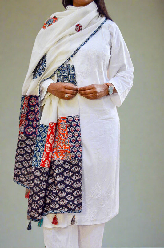 Elegant Ajrakh hand block printed dupatta in vibrant colors, perfect for enhancing traditional outfits