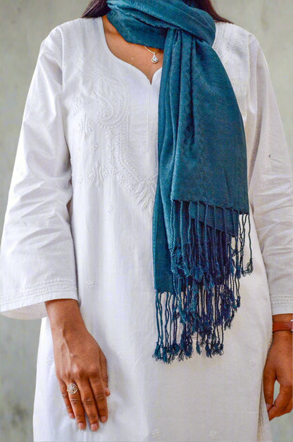 Elegant black green jacquard stole for women, perfect for layering and adding style.