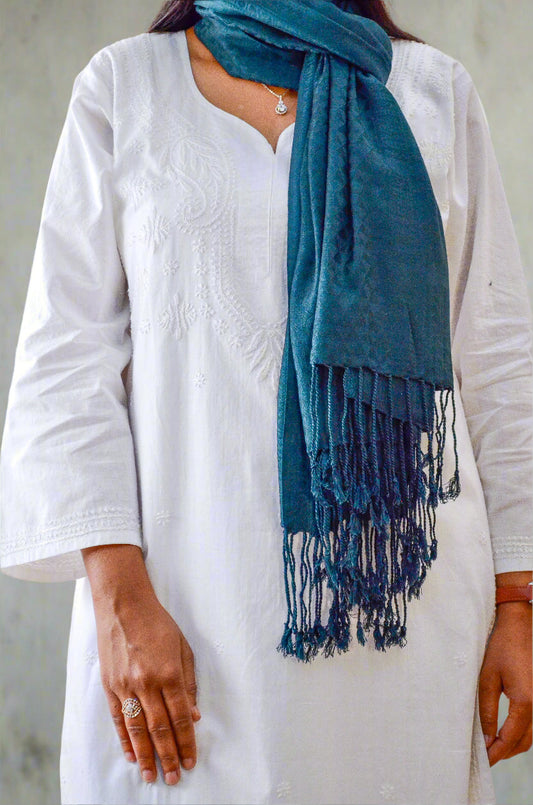 Elegant black green jacquard stole for women, perfect for layering and adding style.