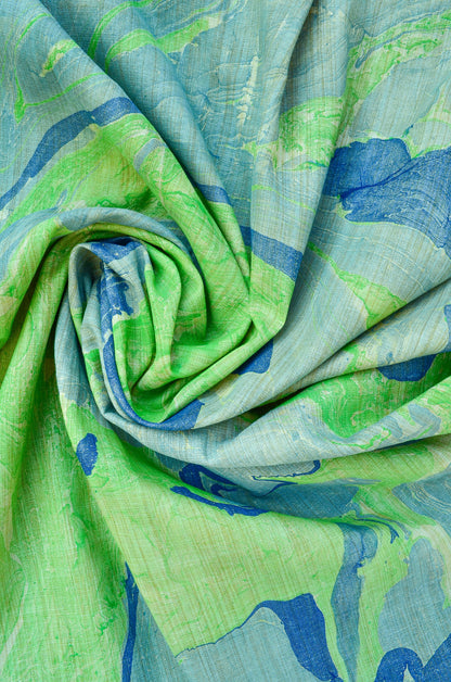 Handwoven cotton marble print dupatta in vibrant green and blue shades, perfect for stylish layering