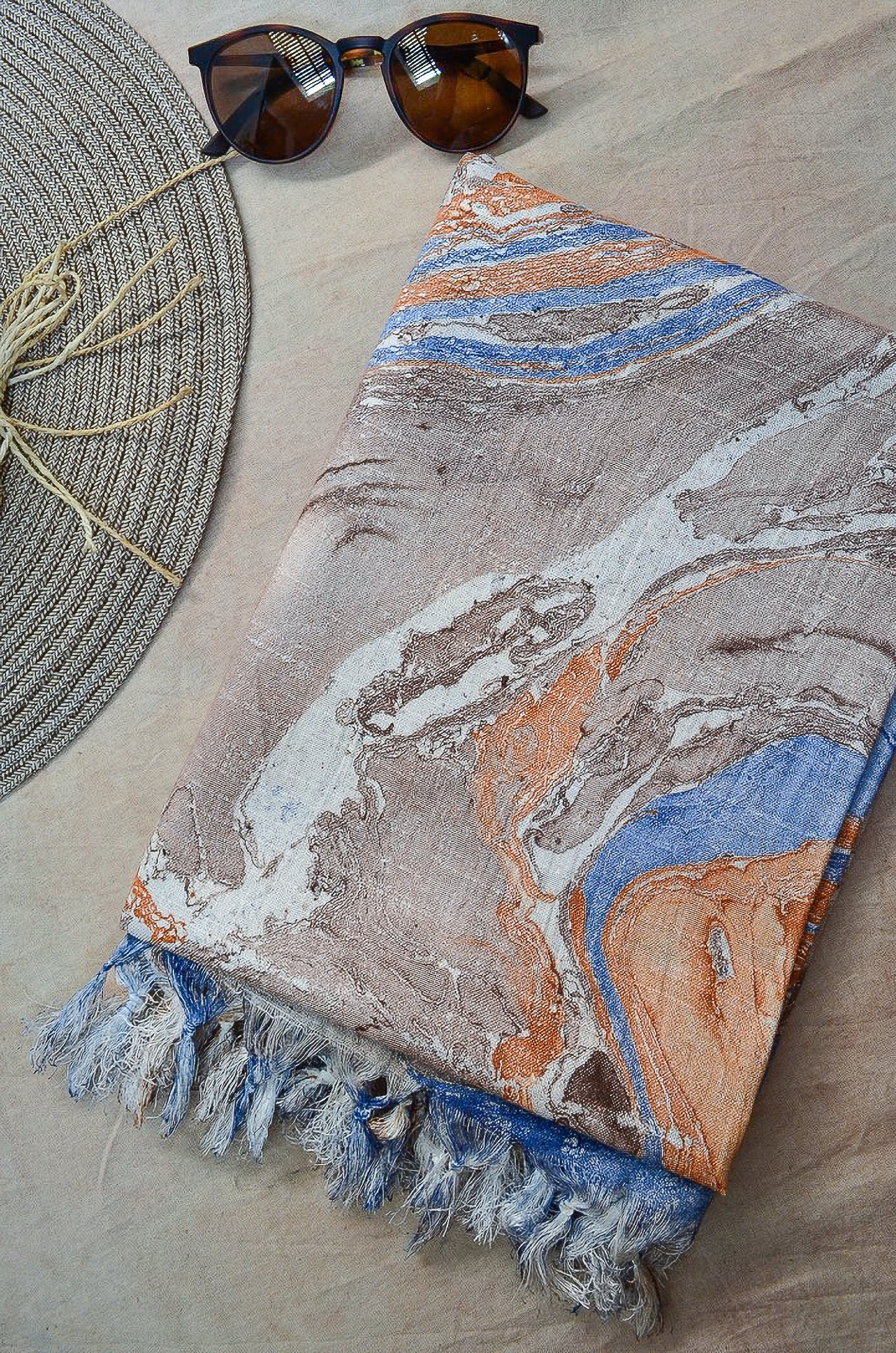 Handwoven cotton silk dupatta in earthy tones with fringe detailing and a stylish pattern
